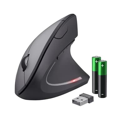 Trust Verto Mouse Verticale Wireless, Ergonomico senza Filo, 800/1200/1600 DPI, Microricevitore USB, 2.4GHz, 6 Pulsanti per PC, Computer, Portatile, Mac - Nero