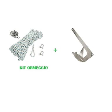 PIMAR marine equipment Kit ORMEGGIO Ancora 5 kg Catena Cima per Barca Trefoil Bruce in Acciaio Fuso ZINCATO