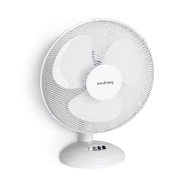 Innoliving INN-501 Ventilatore da Tavolo 35W Diametro 30cm Ventilatore Silenzioso Ventola a 3 pale, 3 Livelli di velocità, oscillazione automatica, colore Bianco, Griglia di Protezione e Maniglia