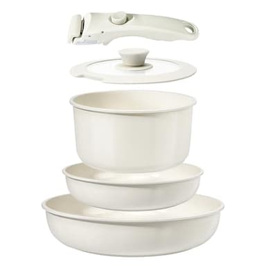 GiPP Set di Pentole e Padelle Ceramiche Antiaderenti 5 Pezzi con Manico Amovibile - Cucina Sana per Camper, Senza Tossine, Compatibile Induzione Forno Lavastoviglie