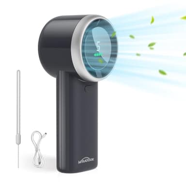 WHATOOK Ventilatore Turbo Portatile Potente: 13500 RPM Raffreddamento Istantaneo, USB Ricarica Rapida 2H, Mini Ventola a Mano Personale con 5 Velocità, Display HD per Viaggi/Sport/Spiaggia (Nero)