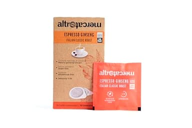 ALTROMERCATO - Caffé Espresso Ginseng - 18 cialde X 7 gr - senza zucchero - con estratto naturale di Ginseng - Cialde biodegradabili