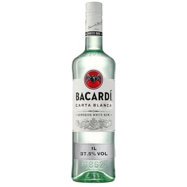 BACARDI Carta Blanca Rum Bianco - 1 L / 100 cl, Vol. 37,5% - L'Iconico Rum Bianco dei Caraibi, Perfetto da Miscelare e Ideale per i Cocktail