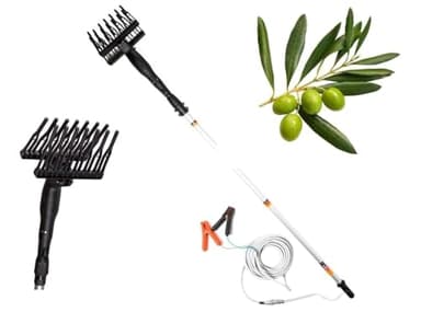 21 SHOP® Abbacchiatore e scuotitore elettrico telescopico per olive a batteria 12V 400W fino a 1000 battiti al minuto scuotiolive leggero ergonomico e maneggevole incluso di cavi con morsetto