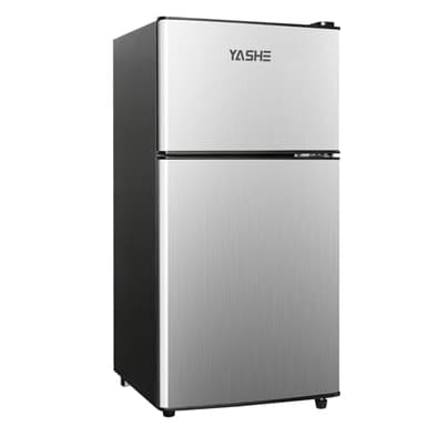 YASHE 86L Frigorifero Piccolo Con Freezer, Frigo Piccolo, Minifrigo, Silenzioso, Termostato Regolabile, Scomparto per Verdure, Mini Frigo da Camera, Ufficio, Dormitorio, Cucina, Acciacio Inox