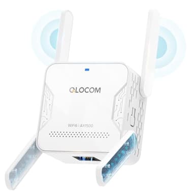 QLOCOM 2025 Nuova Ripetitore WiFi 6 Amplificatore AX1500Mbps, Extender WiFi Potente Dual Band 5GHz & 2.4GHz con 1 Porta Ethernet, Booster Compatibile con Tutti i Box Internet