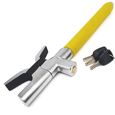 KRASER WA839Y Antifurto Auto Blocca Sterzo Alta Sicurezza, Blocca Volante Giallo Più Visibile Deterrente, 3 Chiavi Antiscasso, Acciaio Inossidabile, Martello Emergenza, Bloccasterzo Automobile