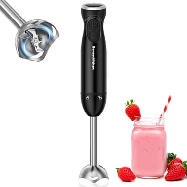 Bonsenkitchen Frullatore a Immersione 1000 W in Acciaio Inossidabile, Velocità Infinitamente Variabile, Bacchetta per Mescolare Gli Alimenti per Bambini, Zuppe, Purea, HB3201 (nero)