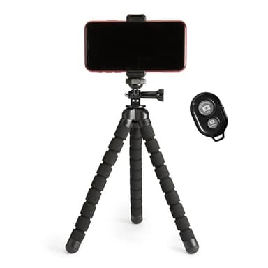 Amazon Basics Treppiede portatile e flessibile con telecomando wireless e morsetto per smartphone, 25,4 cm, nero