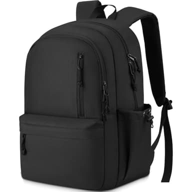 RJEU Zaino per scuola, leggero, per ragazzi e ragazze, per scuola media, scuola superiore, borsa per laptop da 15,6 pollici, per studenti universitari, uomini e donne (Nero, Fits 17.3in PC)