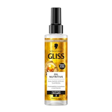 Schwarzkopf Gliss Oil Nutritive Balsamo Spray Express Nutriente 200ml, Leave in conditioner spray con Omega 9 e Olio di Marula, Balsamo senza risciacquo e termoprotettore per capelli danneggiati