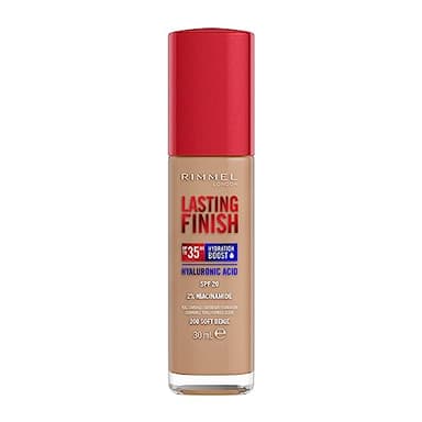 Rimmel London Lasting Finish 35H, 200 Soft Beige, fondotinta, lunga tenuta, idratante, formula vegana, alta coprenza, 30ml