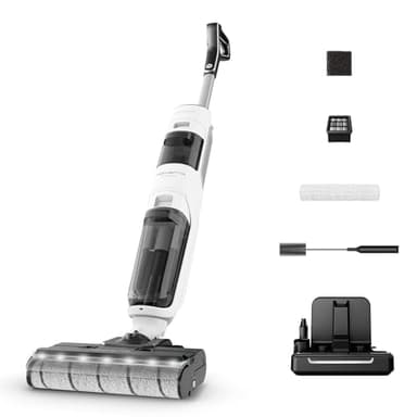 Rowenta X-Clean 5, Lavapavimenti Senza Fili, Aspira e Lava fino a 50 Minuti, Tecnologia Smart, Autopulizia e Asciugatura a 60°, con Assistente Vocale e Accessori Inclusi, Colore Bianco Neve, GZ5557