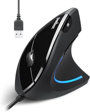 Perixx PERIMICE-513 Mouse USB ergonomico verticale cablato - 6 pulsanti - 1000/1600 DPI - RSI - Tunnel Carpale - Sollievo dal dolore