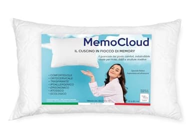 MemoCloud Guanciale Ortopedico - Fiocco di Memory, Anti-allergico e Traspirante, Ideale per Dolori Cervicali e Supporto Ergonomico - 42x72 cm, Prodotto in Italia, Confortevole e Adatto per Hotel e B&B