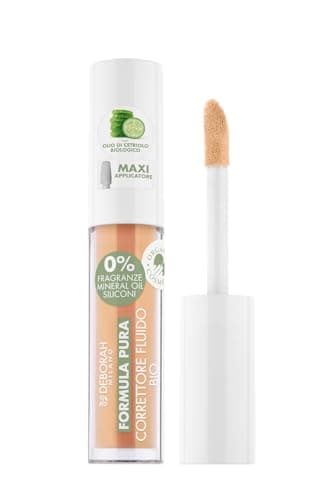 Deborah Correttore Fluido Formula Pura BIO N.02 Beige, 0% Siliconi, Antirughe Borse e Occhiaie, riduce Imperfezioni e Discromie, Finish Luminoso, con Olio di Cetriolo Bio