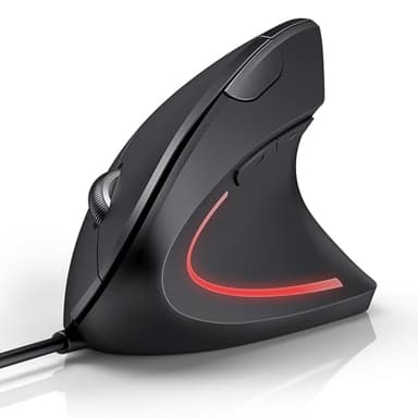 TECKNET Mouse Verticale Cablato, 6400 DPI Mouse Ergonomico con Filo, Protezione del Polso, Cavo USB 1,5 m, Mouse Silenzioso con 6 Pulsanti per PC, Laptop, Windows, Mac, Nero