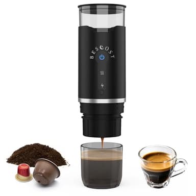 BESCOST Macchina Caffe Portatile 3 In 1 Compatibile con NS, DG, Polvere di Caffè,Macchina Caffè Espresso per Viaggio Ufficio Campeggio Auto Barca