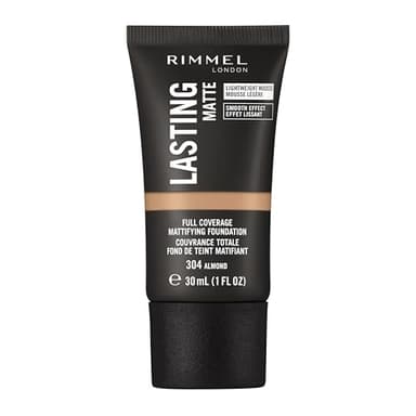 Rimmel London Lasting Matte Fondotinta Opacizzante, Alta Coprenza e Lunga Durata, 304 Almond, 30 ml