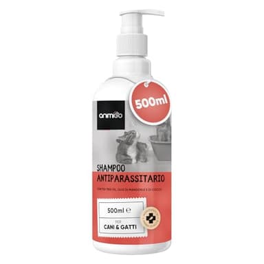 Shampoo Antiparassitario per Gatti e Cani 500ml, Antiparassitario Cani e Gatti pH Equilibrato, Shampoo Ricco di Ingredienti Naturali, Antipulci Gatto