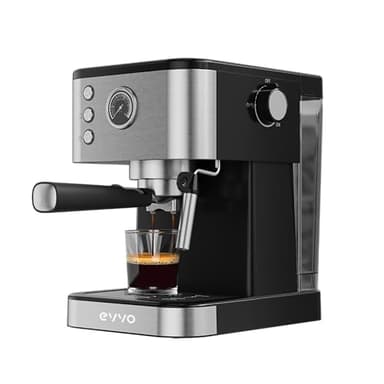 EVVO Caffettiera Express Intensa, Pressione 20 Bar, Corpo in Acciaio, Caffettiera Italiana per Espressi e Capuccini, 1350W, Doppia uscita, Portafiltri, Serbatoio da 1,5 L (con manometro)