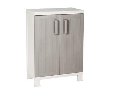 Toomax Armadio Wood Midi Basso con 2 ripiani, in plastica da interni ed esterni, colore Grigio Tortora/Grigio Chiaro