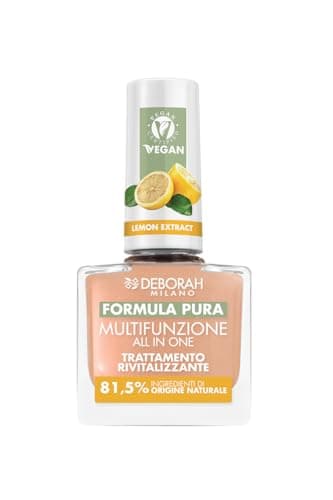 Deborah Milano - Smalto Formula Pura Trattamento Multiazione All in One, Vegan, per Base e Top Coat Unghie, con Estratto di Limone, Rivitalizza ed Attenua l'Ingiallimento, 8.5 ml