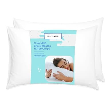 Falconieri Set di 2 Cuscini 30x50 Guanciali per Letto Morbidi e Confortevoli Ideali per Dormire Cuscino per Letto Matrimoniale e Singolo Antiacaro Lavabili in Lavatrice 100% Made in Italy
