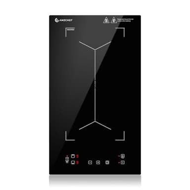 AMZCHEF Piastra a Induzione 2 Fuochi, Piano Cottura Induzione con Flex zone con 9 Livelli di Potenza, Riscaldamento Intermittente, Serrature di sicurezza e timer,Controllo Touch Slide,3300W,Nero