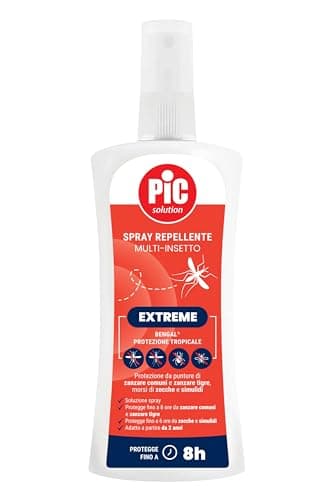 Pic Solution Spray Antizanzare Comuni, Zanzare Tigre, Zanzare Tropicale, Zecche e Simuldi, Insetto Repellente per Bambini a Partire da 2 anni e Adulti 100 ml