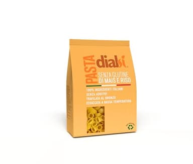DIALSÌ,Pipette, Pasta Senza Glutine di Mais e Riso, Trafilata al Bronzo, Ingredienti 100% Italiani, Senza Additivi, Cottura 8-9 Minuti, Confezione da 400g