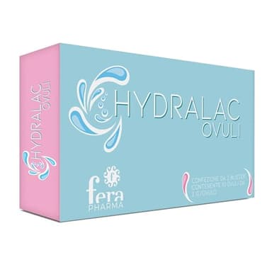 Fera Pharma Hydralac Ovuli Vaginali - Dispositivo Medico CE per Flora Vaginale, Secchezza, Irritazione Vaginale e Alterazione pH - con Acido Ialuronico e Acido Lattico, 10 Ovuli