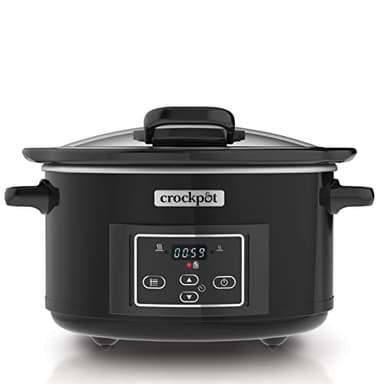 Crock-pot Pentola per Cottura Lenta, Slow Cooker, 4.7 litri, fino a 6 Persone, Coperchio con Cerniera, 2 Impostazioni Cottura, Spegnimento e Funzione Warm automatica, 220 W, Ceramica, Nero