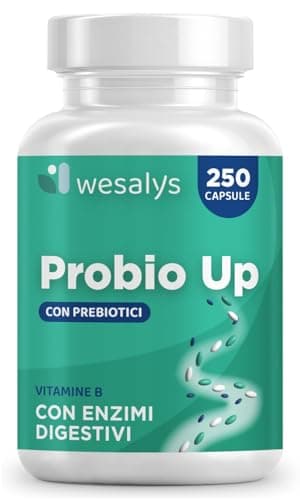 Fermenti Lattici Probiotici - 250 Capsule - PROBIO UP, Concentrato di 20 Ceppi Batterici per Adulti, Probiotico per Intestino, Lactobacilli, Bifidobatteri, Enzimi digestivi, Inulina, FOS, 20 Miliardi