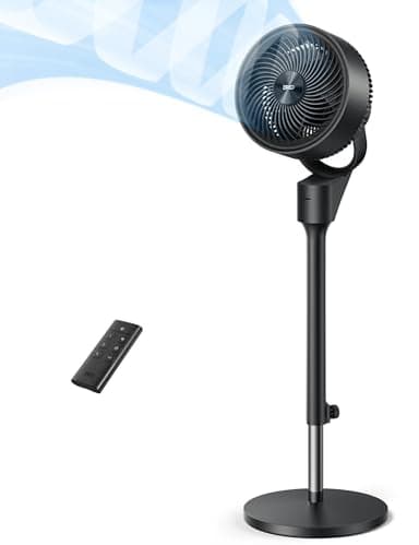 Dreo Ventilatore a Piantana Silenzioso 25dB, Oscillazione Orizzontale Automatica 80°, 3 Velocità, Portata fino a 24m, Potente con Telecomando, Inclinazione Verticale Manuale 90°, Timer 6 Ore