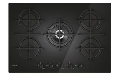 Candy Moderna Gas On Glass Piano Cottura a Gas 5 Fuochi, Vetro Temperato, Bruciatore a Doppia Corona, Griglie Lavabili in Lavastoviglie, AxLxP 0,8x74,5x51 cm, Nero - CVG74WTB