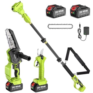 Supstable Mini Motosega Telescopica 6 Pollici & 33 mm Forbice Potatura a Batteria, 4 in 1 Kit Motosega e Forbici con 8000 mAh Batterie, Asta Telescopica 4,8 m, Regolazione Catena Senza Attrezzi