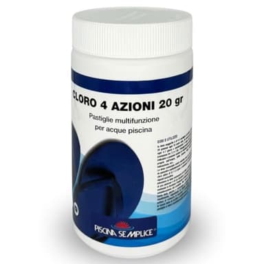 PISCINA SEMPLICE Cloro 4 Azioni in Pastiglie da 20 gr. Multiazione per Trattamento Acqua di Piscina e Spa: Clorazione, Alghicida, Flocculante e Stabilizzante del pH, 1 kg