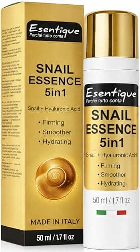 Crema Viso Antirughe alla Bava di Lumaca con Acido Ialuronico, Collagene, Ceramidi e Peptidi – Idratante, Rigenerante e Rimpolpante – Made in Italy – 50 ml – Esentique Snail Essence 5in1