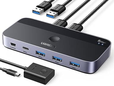 UGREEN Switch KVM USB 3.0 a 4 Porte per 2 PC 2 In 4 Out 5 Gbps Switcher per Tastiera Mouse Stampante Hard Disk Scanner con Controllo da Tavolo e 2 Cavi 3.0 Inclusi