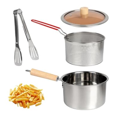 Pentolino Friggitrice con Cestello in Acciaio Inox, Cestello da 2500 ml, Con Coperchio e Colino Friggitrice, Mini Friggitrice ad Olio Multifunzione, per Stufe a Gas e Fornelli a Induzione