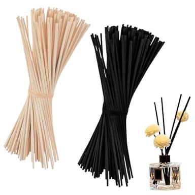 VOSSOT 100 Bastoncini Profumati Neri + Naturali, 20 cm x 3 mm, in Rattan per Ambienti, Oli Essenziali in Casa, Ufficio, Hotel, Spa