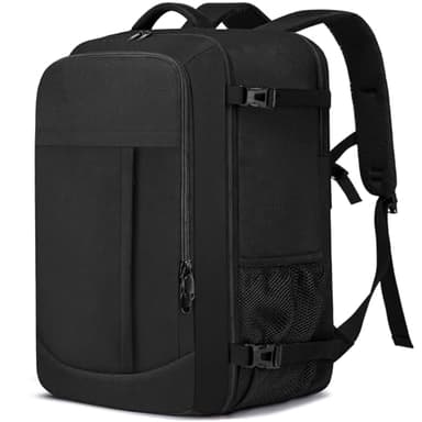 Bagaglio a Mano 55x40x20 Zaino da Viaggio Aereo Grande 44L Borsa da Cabina per Voli Donna Uomo Valigia Cabina 18 Pollici Zaino Porta PC per Trekking Lavoro, Antifurto, Nero