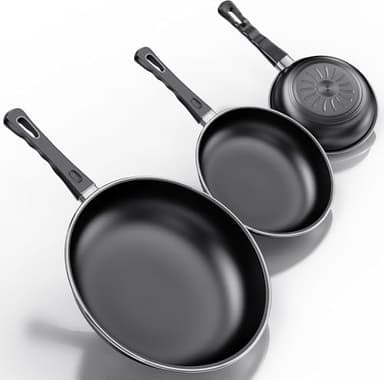 Kiseely Set di padelle antiaderenti, set da 3 padelle da 24, 26e 30 cm, senza PFAS, lavabile in lavastoviglie, adatto a tutti i tipi di piani cottura, compresa l'induzione (RD1)