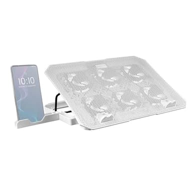 Mars Gaming MNBC23, Base di Raffreddamento e Supporto 16', 6 Ventole Controllabili con LED Blu, Stand 6 Posizioni, Supporto Smartphone, 2 USB 2.0, Bianco