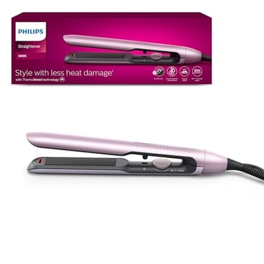 Philips Piastra Serie 5000, tecnologia ThermoShield, agli ioni, piastre con rivestimento in ceramica arricchito con olio di argan, rosa chiaro, modello BHS530/00