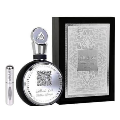 Fakhar for Men Black Parfum arabo a lunga durata per uomo 100 ml Eau de parfum importato da Dubai con atomizzatore ricaricabile 5 ml (Nero)