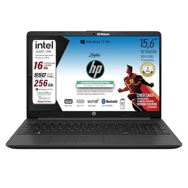 HP 250 G9 Computer portatile 39,6 cm (15.6") 1366 x 768 Pixel Intel N4500 16Gb DDR4-SDRAM 256Gb SSD Wi-Fi, Win 11 Pro, Libre Office preconfigurato
