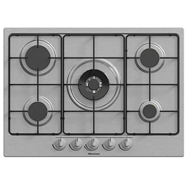 Hisense GM772XF Piano Cottura a Gas, 5 Zone di Cottura, Larghezza 70 cm, Bruciatore Wok Doppia Corona e Griglie smaltate, Accensione Integrata, Inox Anti Impronta ‎51x70,99x8,99 cm