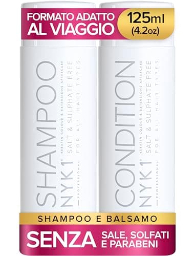 NYK1 Shampoo E Balsamo Per Capelli Senza Sale E Solfati (Set Iniziale 125ml x 2) Set Di Shampoo E Balsamo Senza Solfati Per Extension, Colore E Trattamento Alla Cheratina - Detersione Delicata